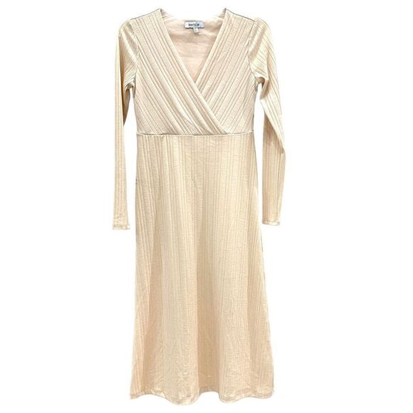 Kensie Dress Women's Cream V-Neck Long-Sleeve A-Line Midi Dress Size XS NWT - Picture 4 of 12